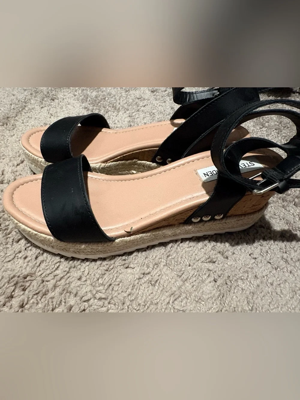 Steve Madden Black Ankle-Strap Espadrille Wedge Sandals